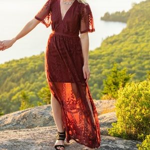 Beautiful, dark red (wine colored) lace dress.